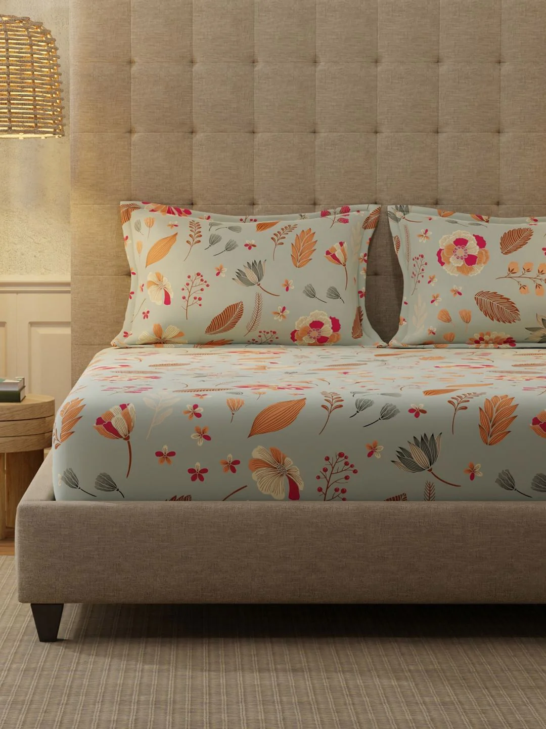 URBAN SPACE Florence Grey 200 TC Floral Queen Bedsheet - Image 3