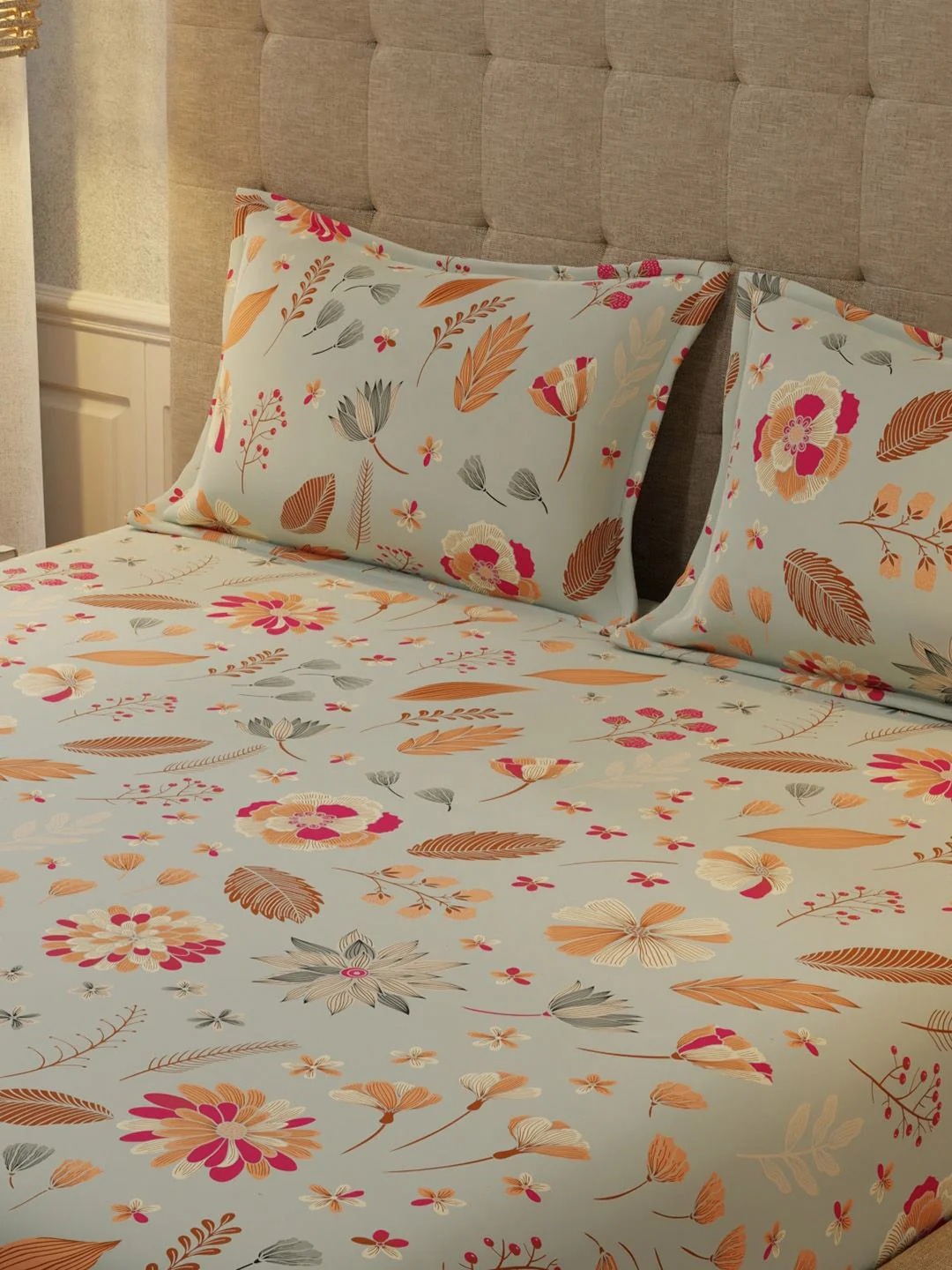 URBAN SPACE Florence Grey 200 TC Floral Queen Bedsheet - Image 4