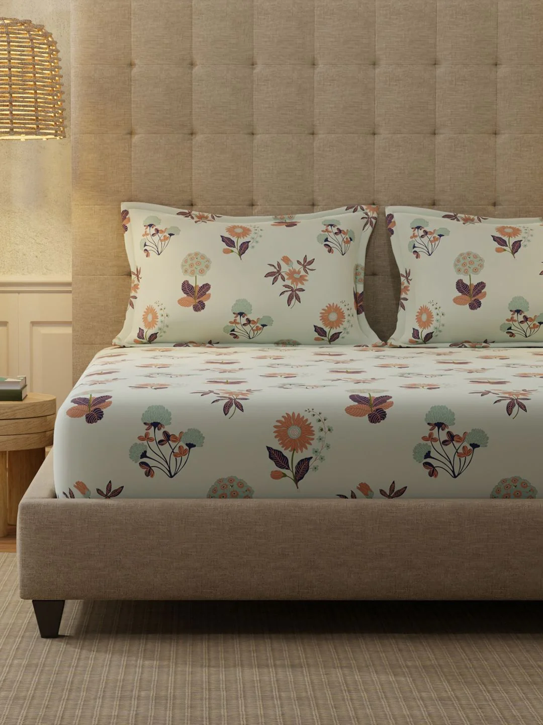 URBAN SPACE Grey Floral 200 TC Cotton King Bedsheet Set 2.74m x 2.74m - Image 3