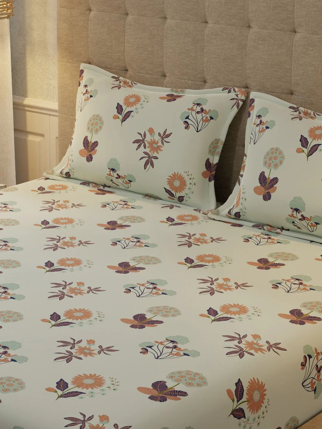 URBAN SPACE Grey Floral 200 TC Cotton King Bedsheet Set 2.74m x 2.74m - Image 4