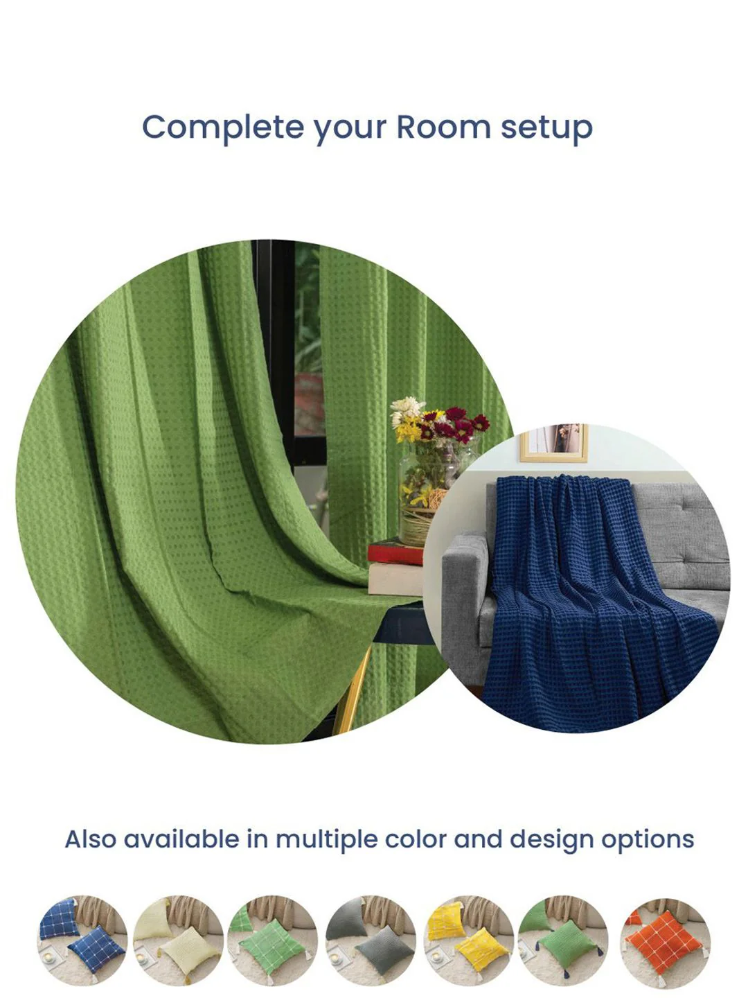 URBAN SPACE Navy Blue & Green 2 Pieces Checked Pure Cotton Square Cushion Covers - Image 4