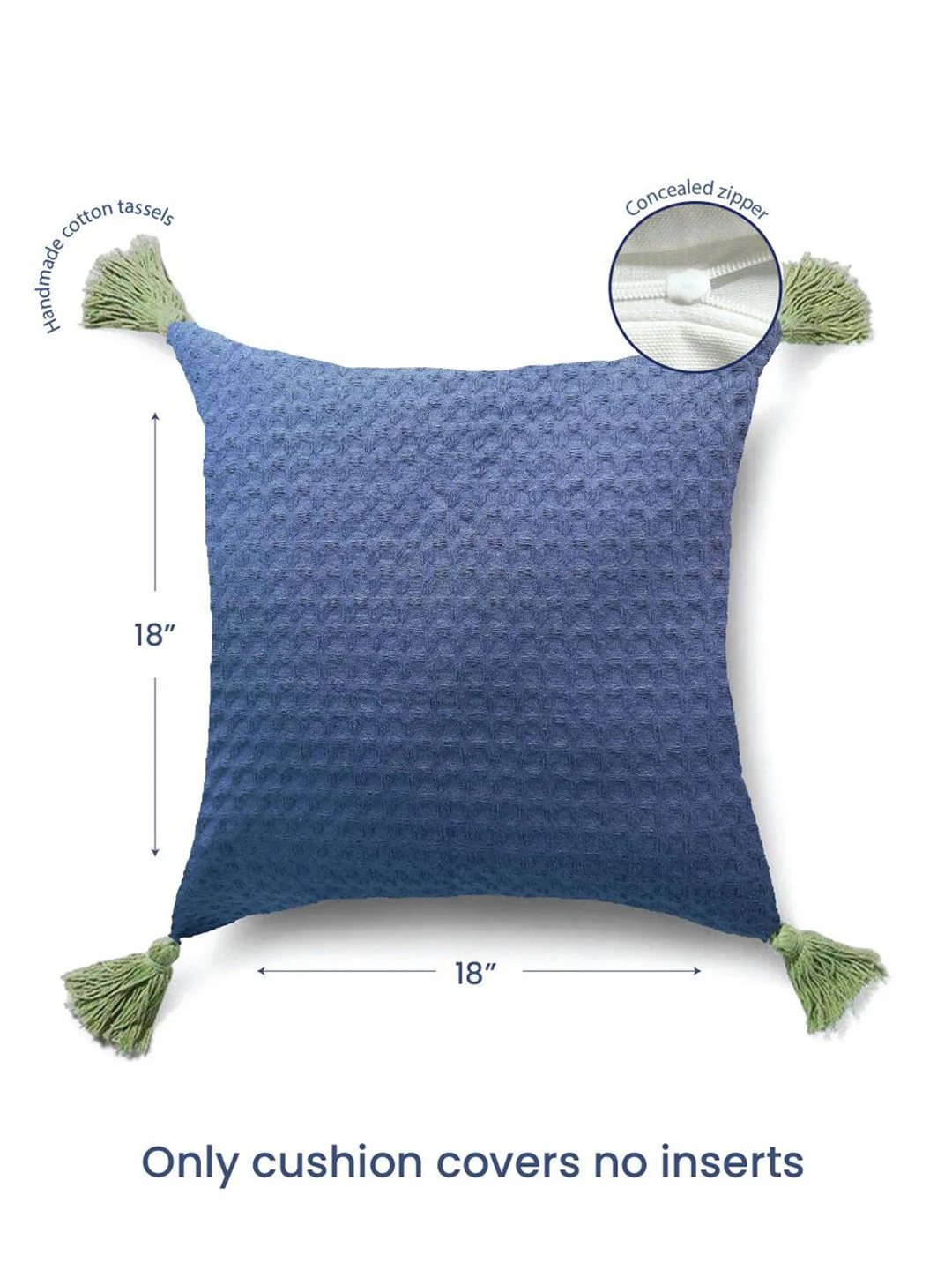 URBAN SPACE Navy Blue & Green 2 Pieces Checked Pure Cotton Square Cushion Covers - Image 5
