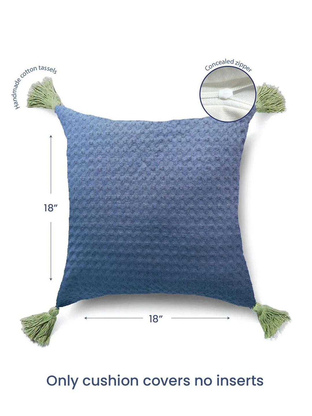 URBAN SPACE Navy Blue & Green 2 Pieces Checked Pure Cotton Square Cushion Covers - Image 9