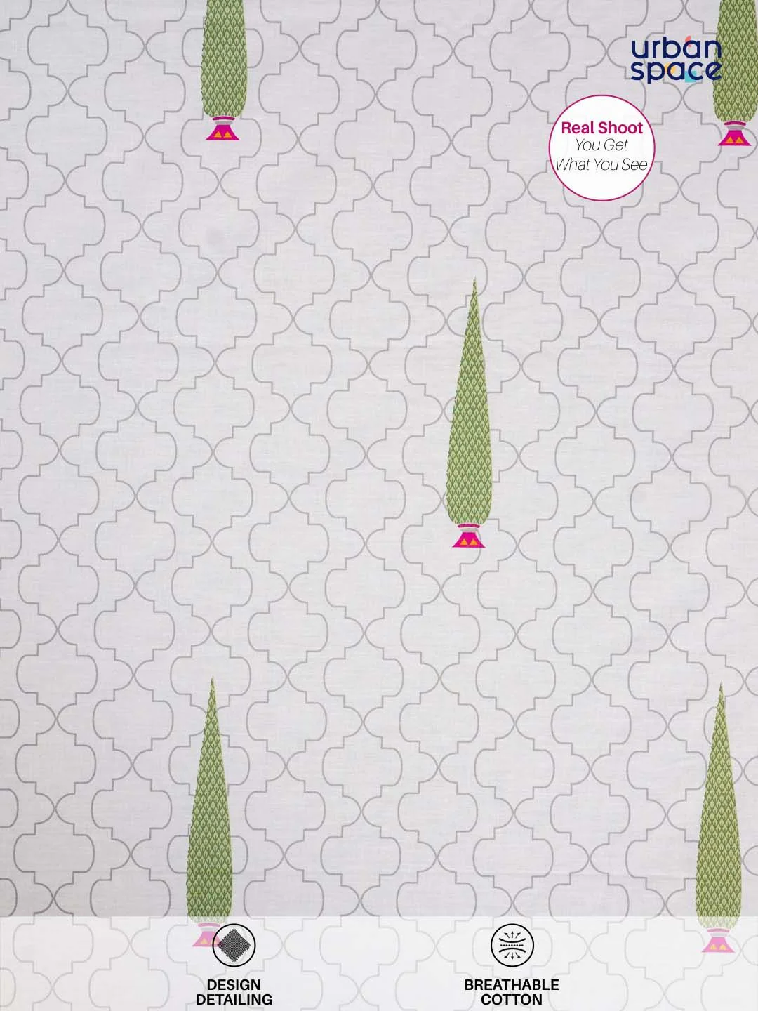 URBAN SPACE Pinewood White & Green Pure Cotton 200 TC King Bedsheet with 2 Pillow Covers - Image 6