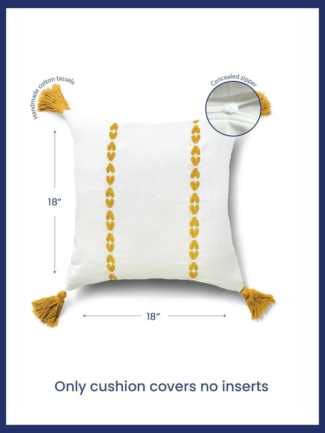 URBAN SPACE Yellow & White 2 Pieces Embroidered Pure Cotton Square Cushion Covers - Image 4