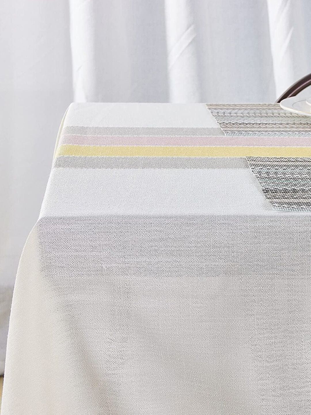 URBAN SPACE Yellow & White 4 Seater Striped Table Cloth - Image 4