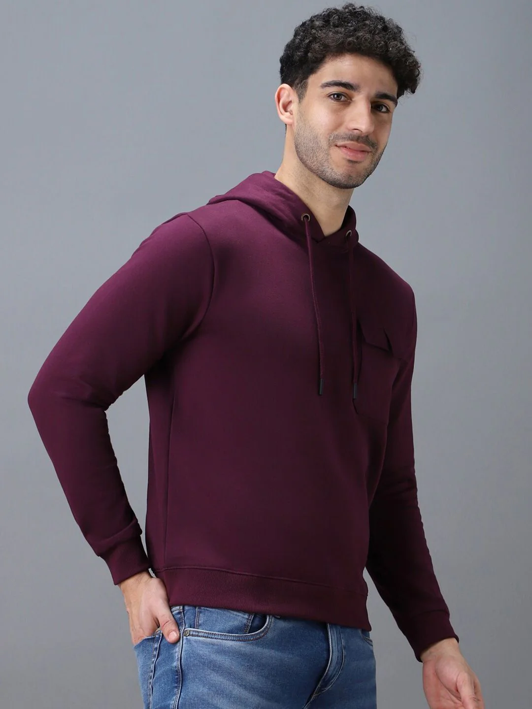 Urbano Fashion Cotton Solid Hooded Neck Sweatshirt - Image 3