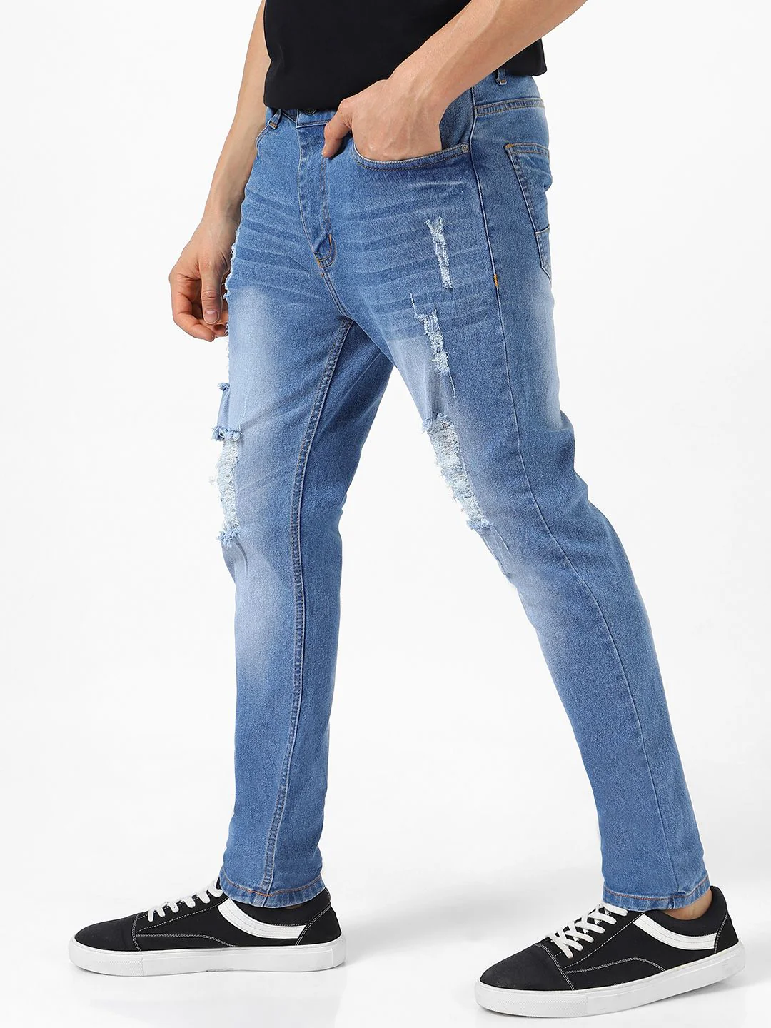 Urbano Fashion Men Blue Slim Fit Mid-Rise Highly Distressed Stretchable Jeans - Image 2