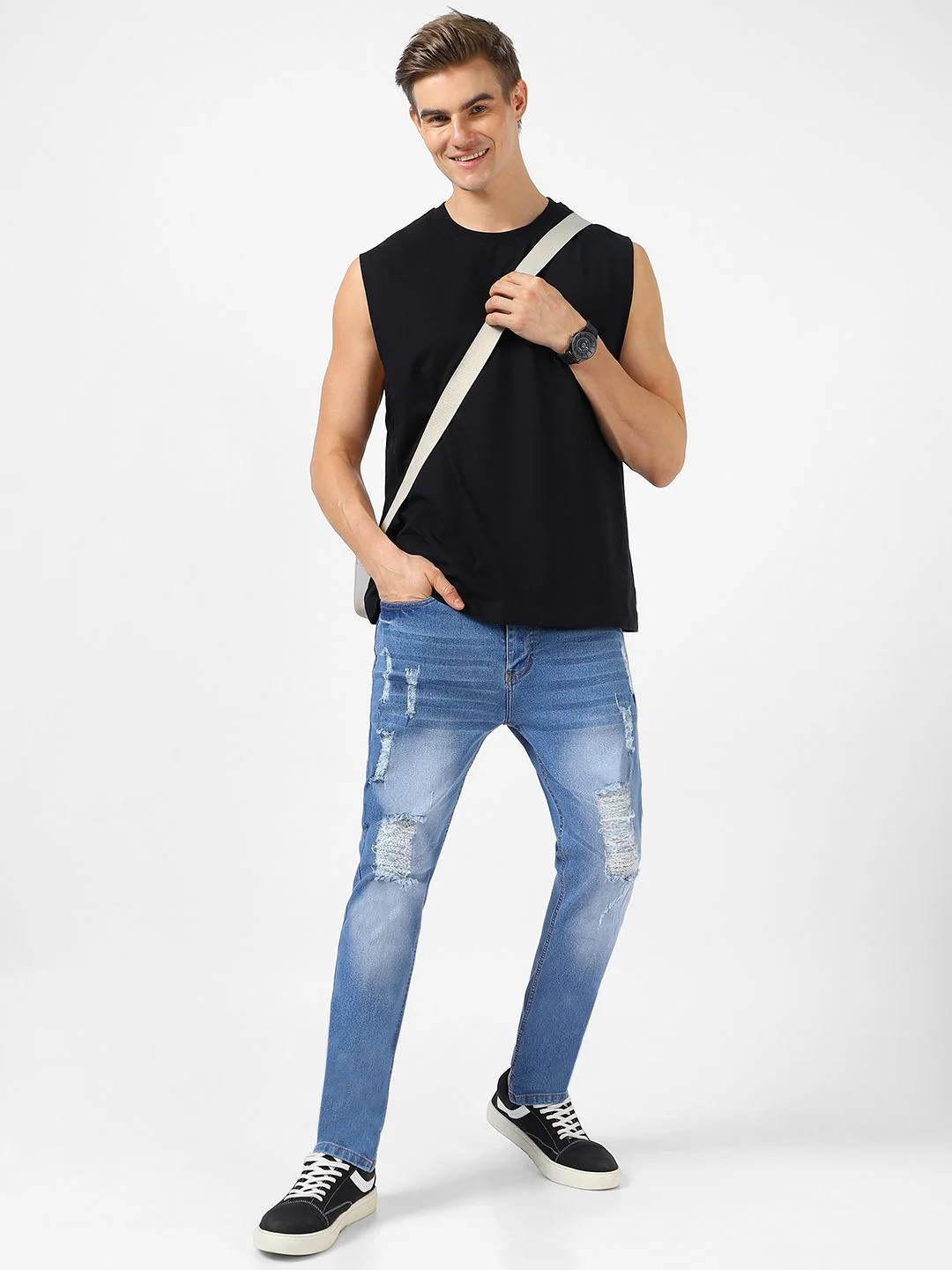 Urbano Fashion Men Blue Slim Fit Mid-Rise Highly Distressed Stretchable Jeans - Image 5