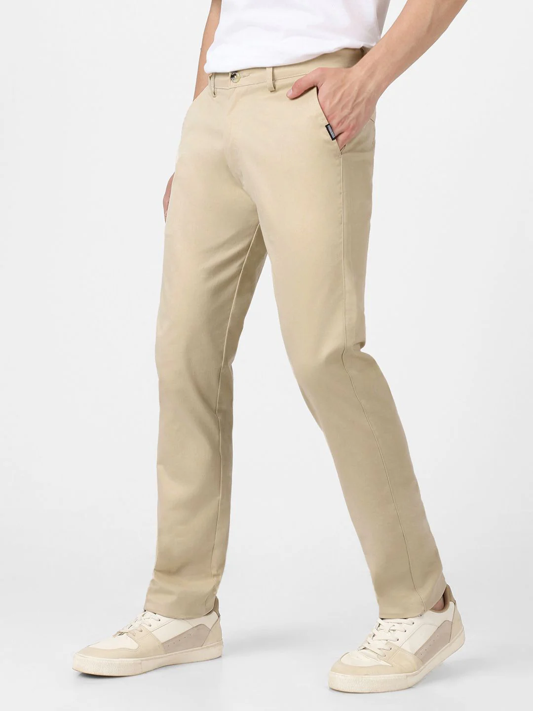 Urbano Fashion Men Cream-Coloured Slim Fit Pure Cotton Chinos - Image 2