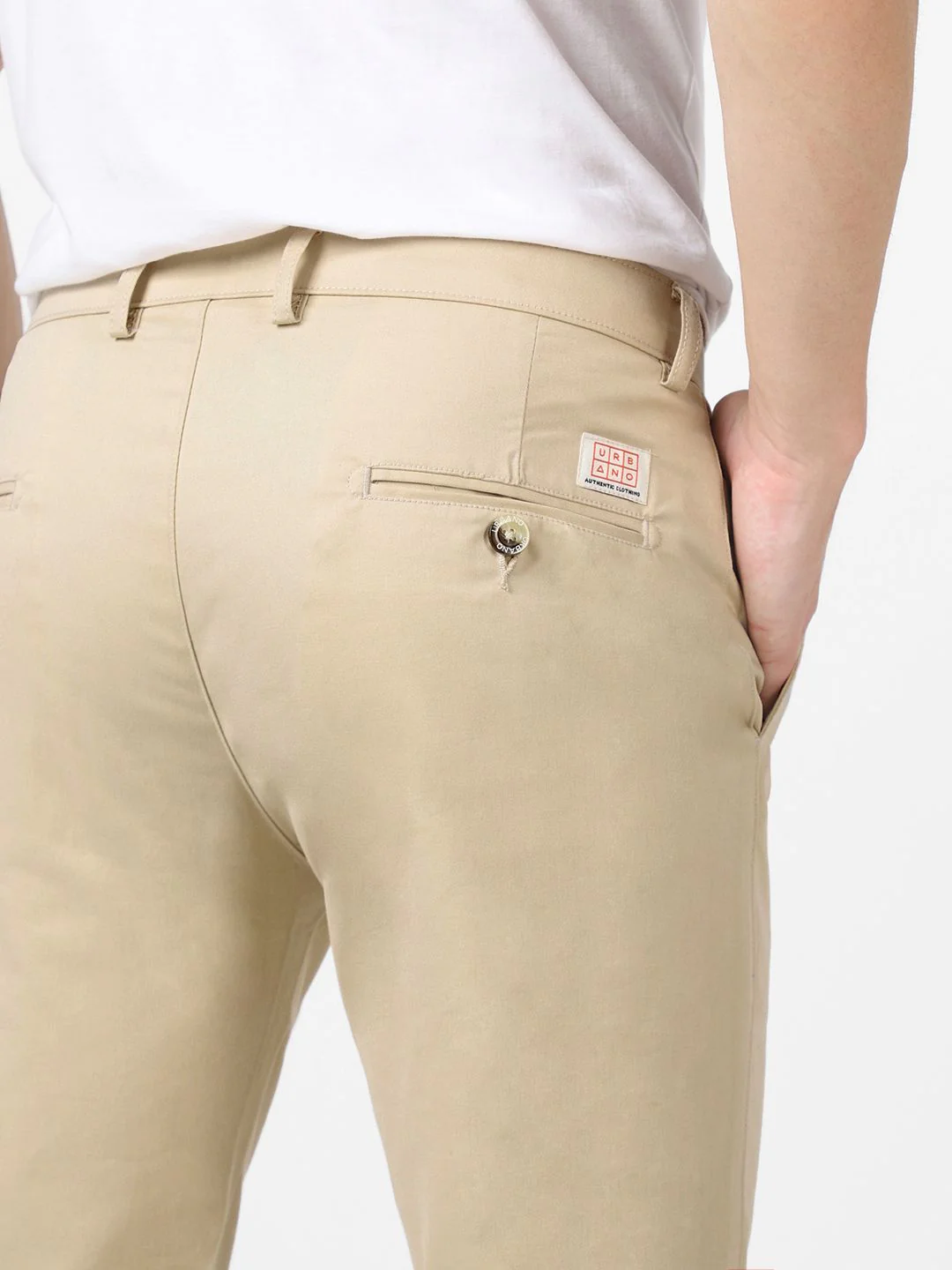 Urbano Fashion Men Cream-Coloured Slim Fit Pure Cotton Chinos - Image 4