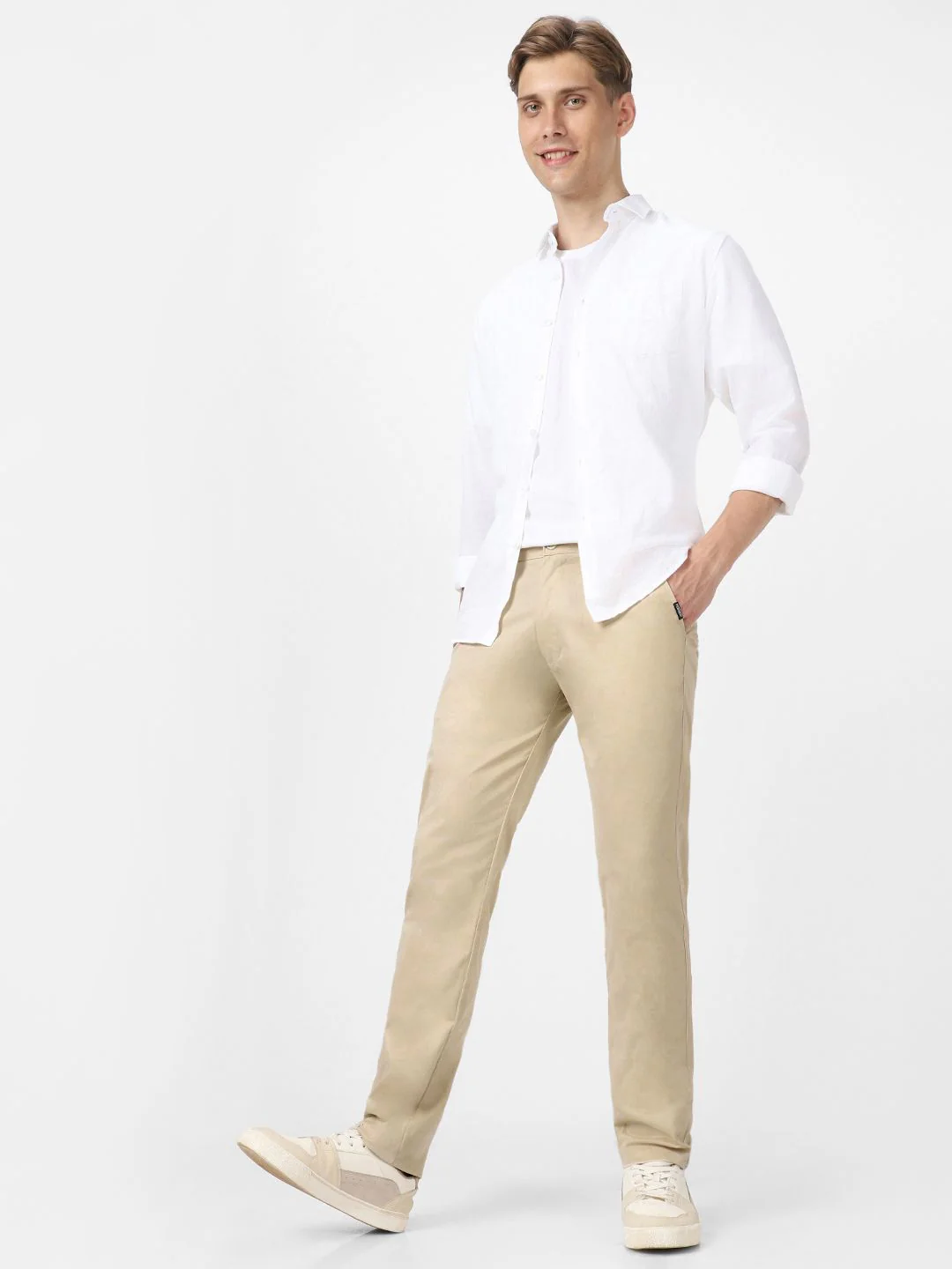 Urbano Fashion Men Cream-Coloured Slim Fit Pure Cotton Chinos - Image 5