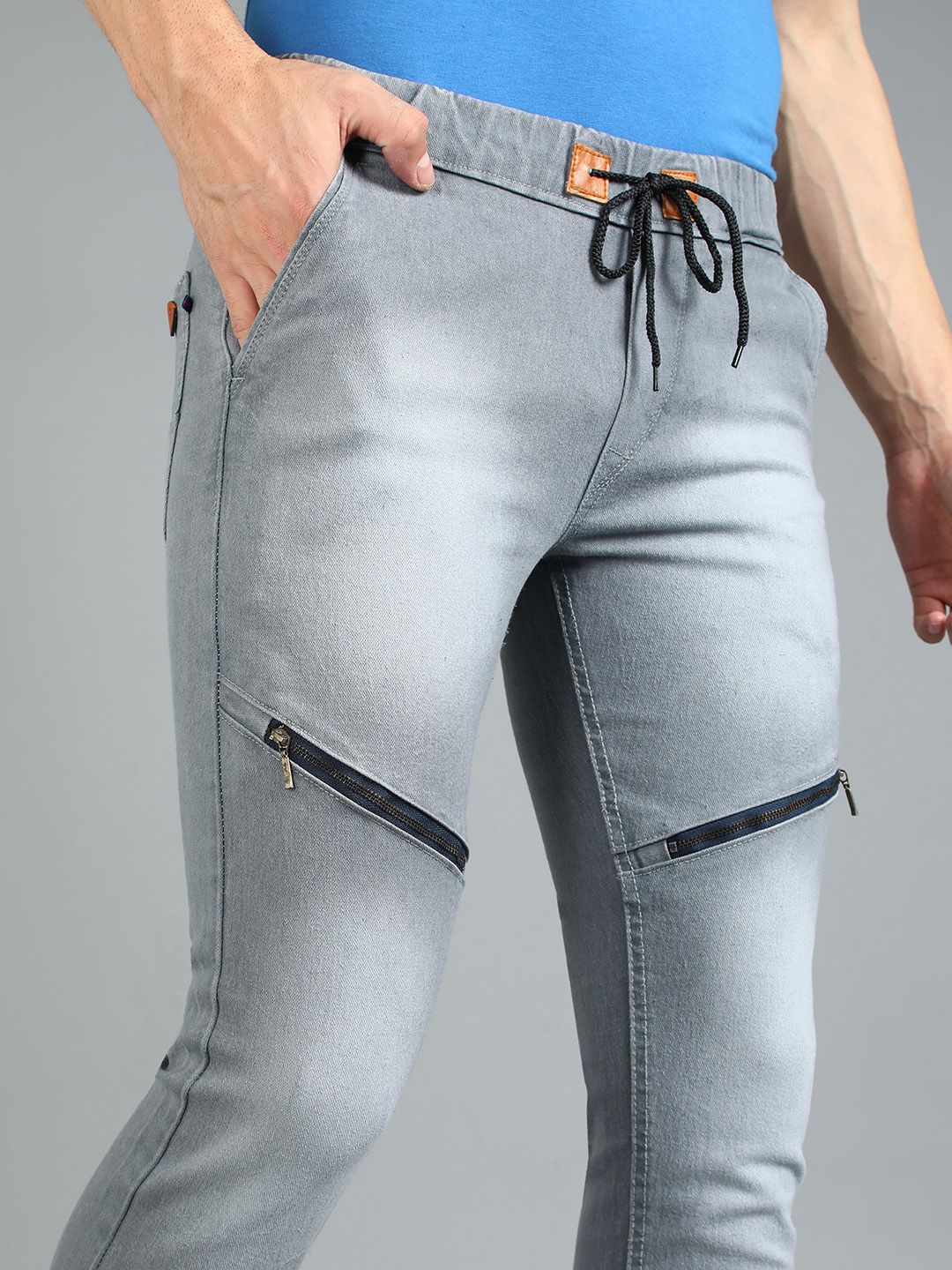 Urbano Fashion Men Grey Jogger Mid-Rise Slash Knee Stretchable Jogger Jeans - Image 4