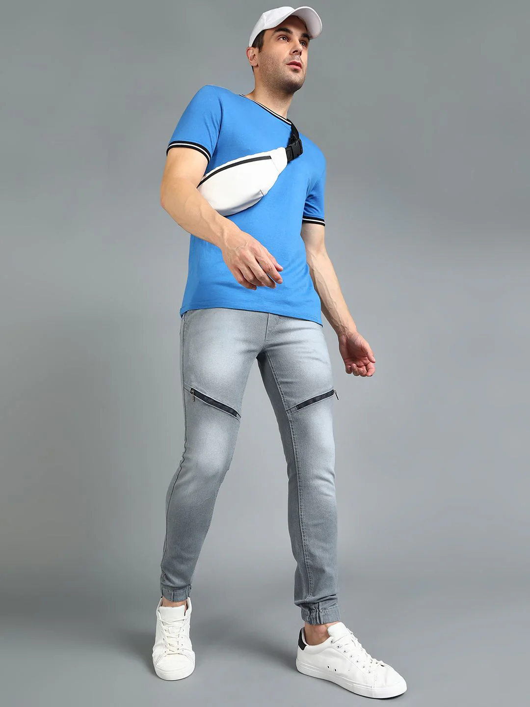 Urbano Fashion Men Grey Jogger Mid-Rise Slash Knee Stretchable Jogger Jeans - Image 5