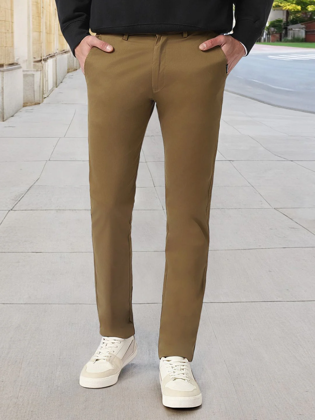 Urbano Fashion Men Khaki Brown Slim Fit Solid Regular Trousers