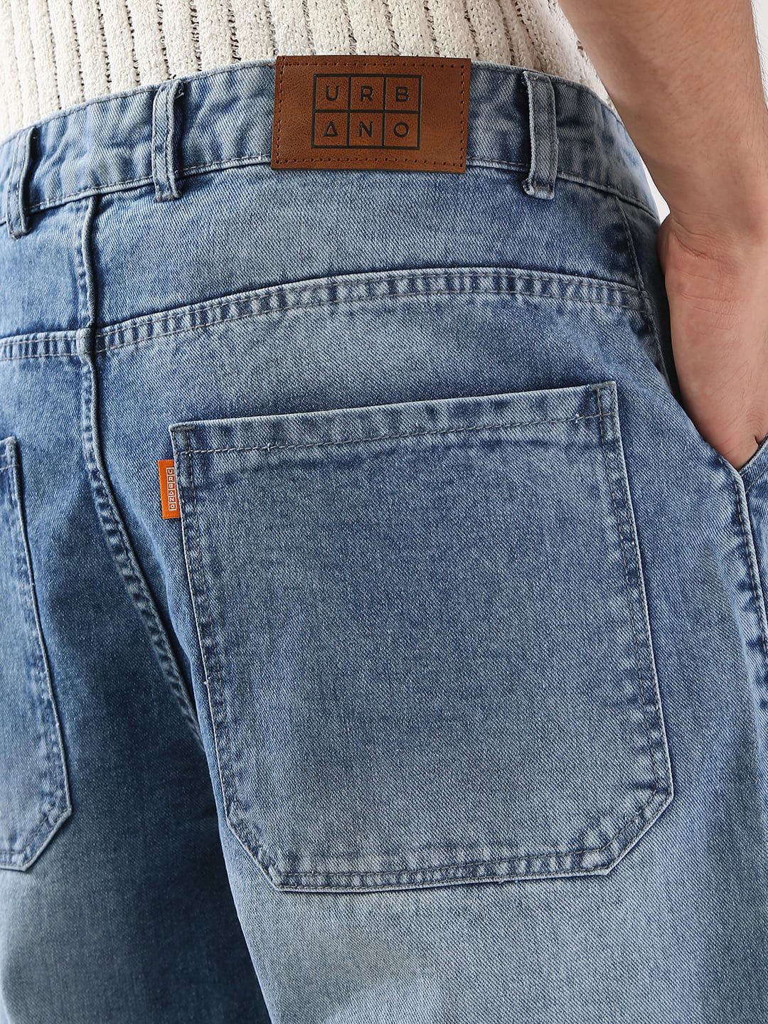 Urbano Fashion Men Light Blue Loose Baggy Fit Carpenter Cargo Jeans - Image 6