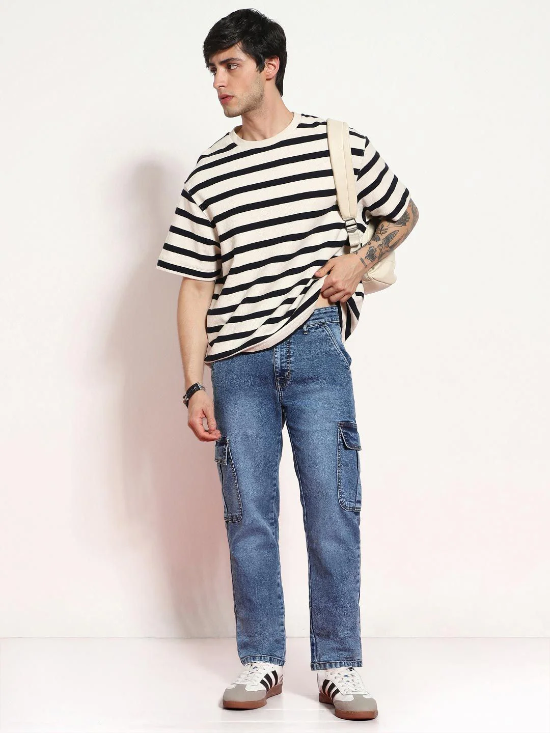 Urbano Fashion Men Light Blue Regular Fit Washed Cargo Jeans With 6 Pockets Stretchable - Image 5