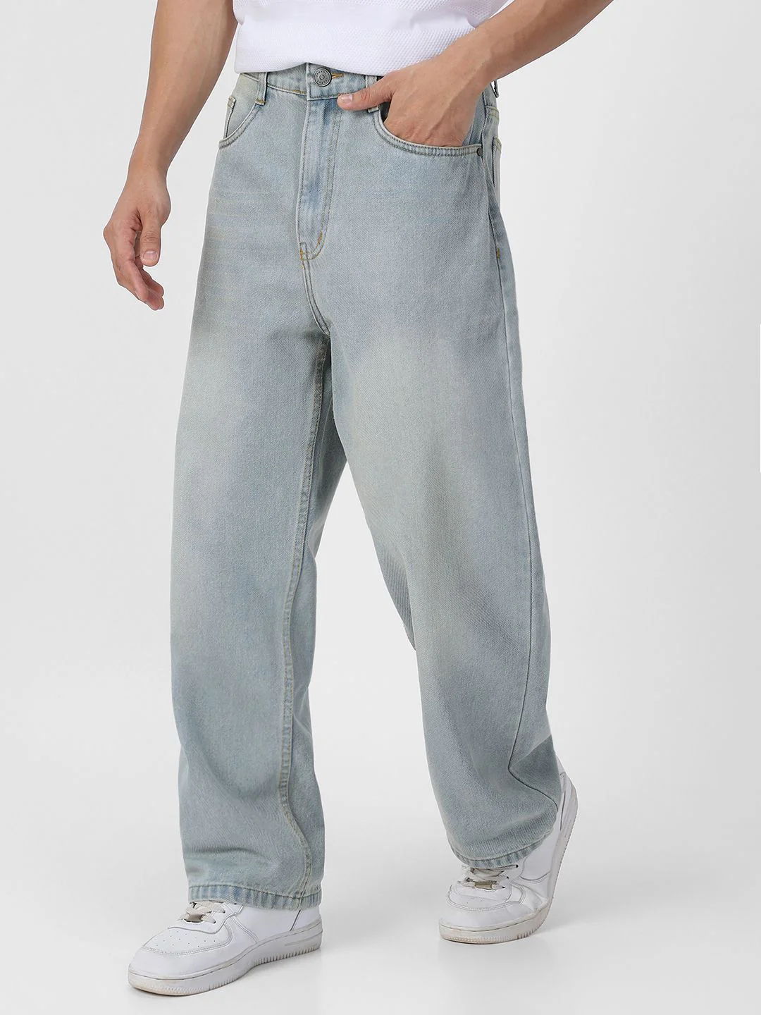 Urbano Fashion Men Loose Relaxed Fit Heavy Fade Jeans - Image 2