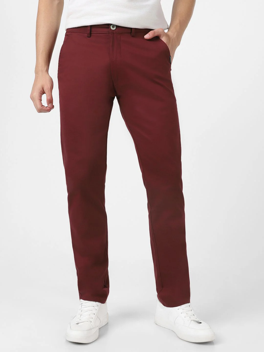 Urbano Fashion Men Maroon Slim Fit Solid Chinos