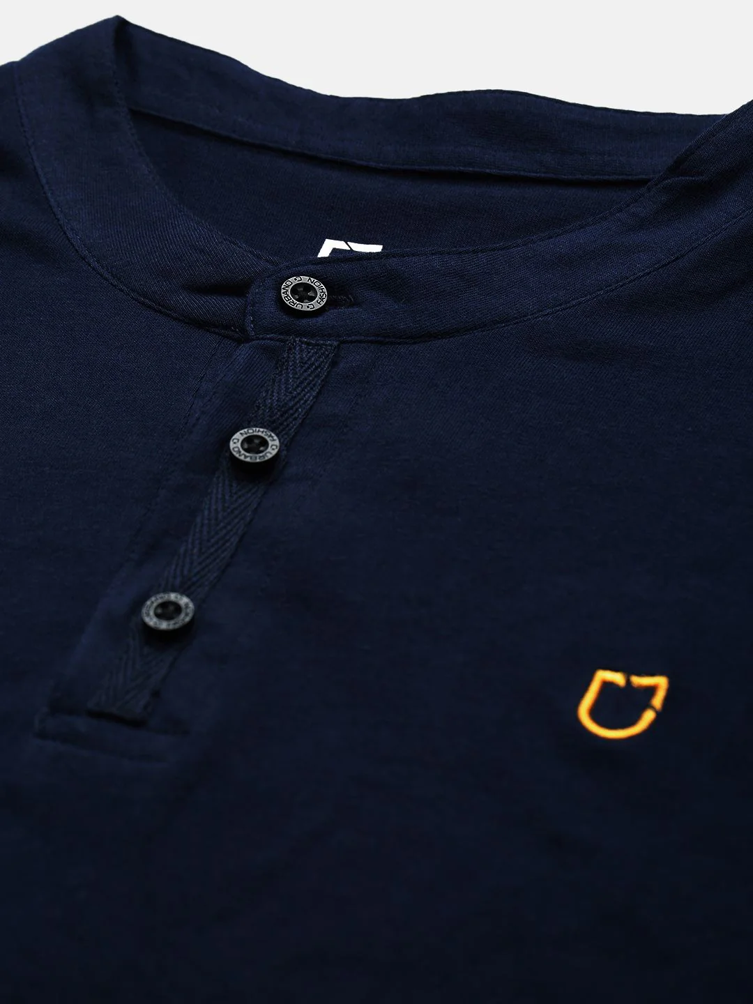Urbano Fashion Men Navy Blue Solid Mandarin Collar Pure Cotton T-shirt - Image 3