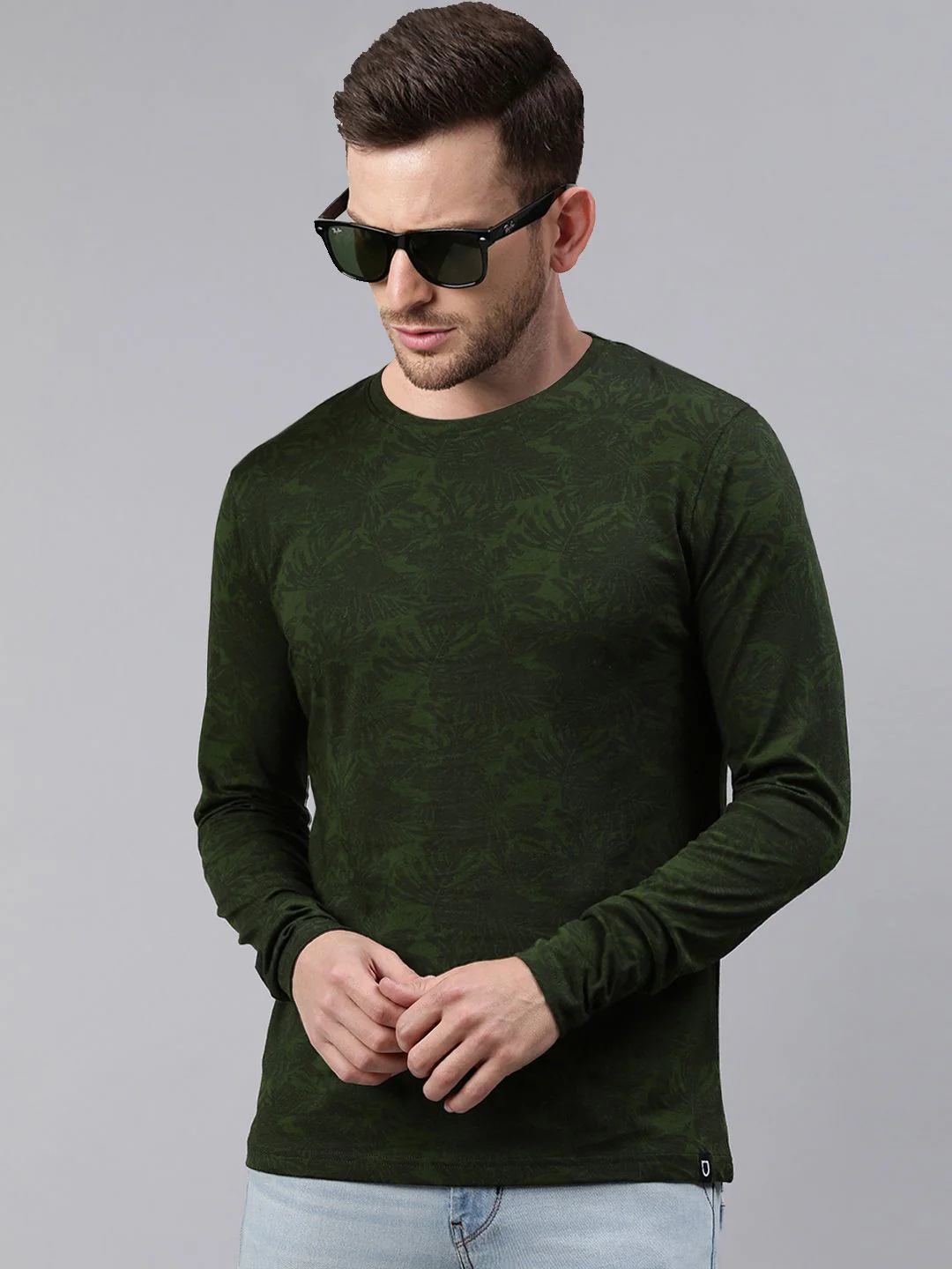 Urbano Fashion Men Olive Green Printed Tropical Slim Fit T-shirt - Image 2