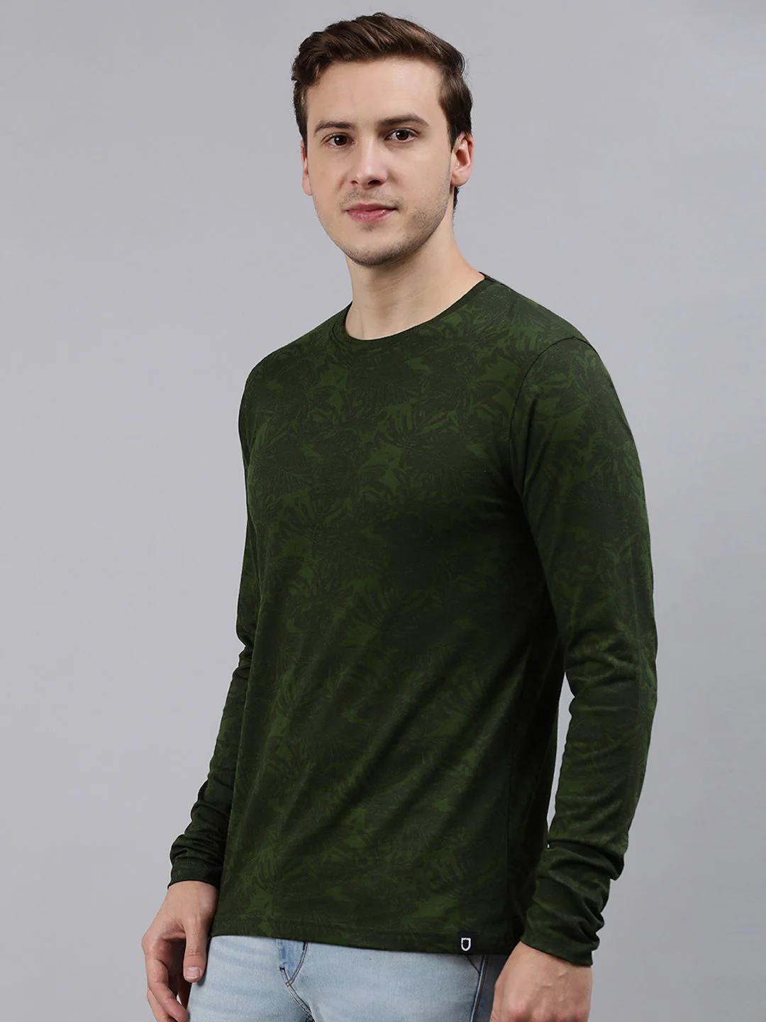 Urbano Fashion Men Olive Green Printed Tropical Slim Fit T-shirt - Image 5