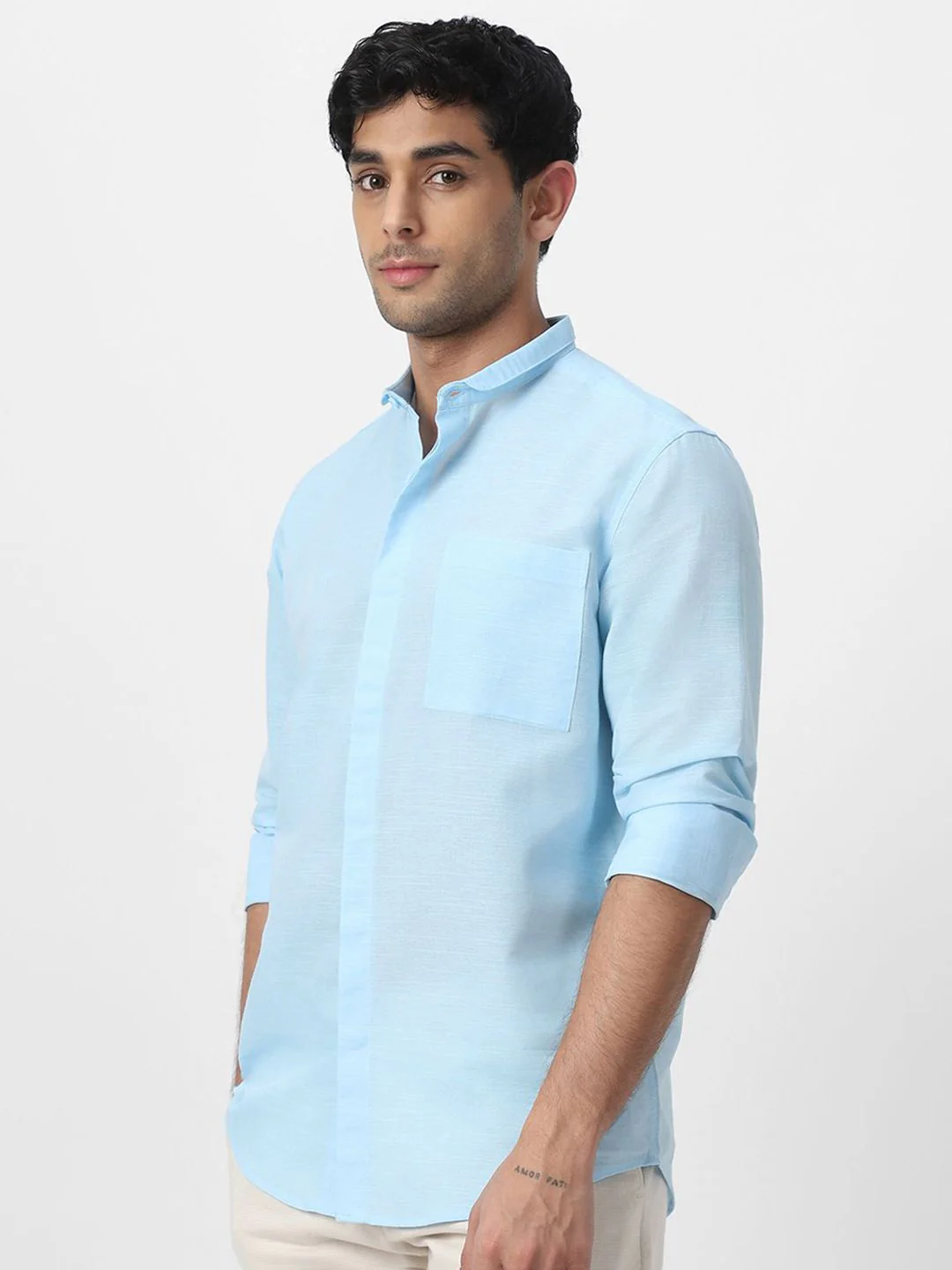 Urbano Fashion Men Slim Collar Solid Cotton Casual Shirt - Image 3