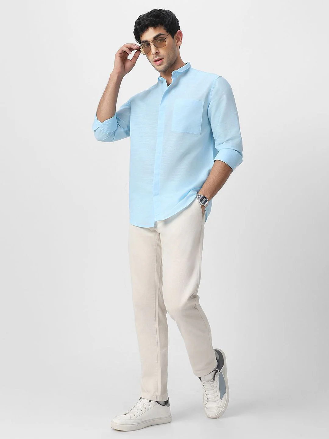 Urbano Fashion Men Slim Collar Solid Cotton Casual Shirt - Image 4