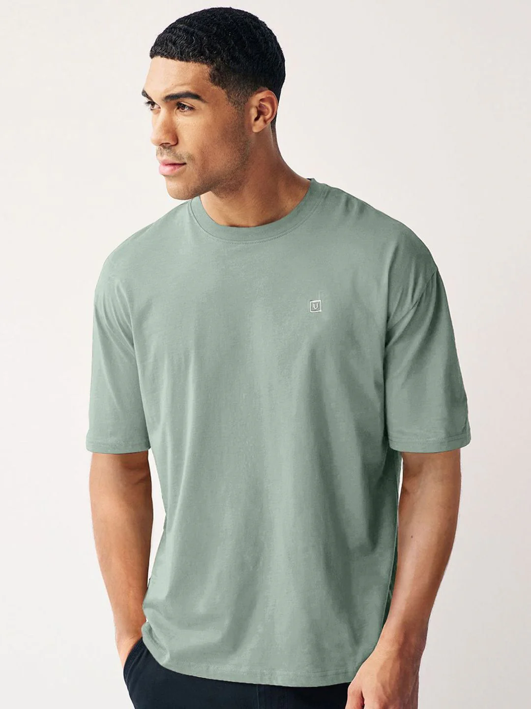 Urbano Fashion Men Solid Round Neck Cotton Oversized T-shirt - Image 2