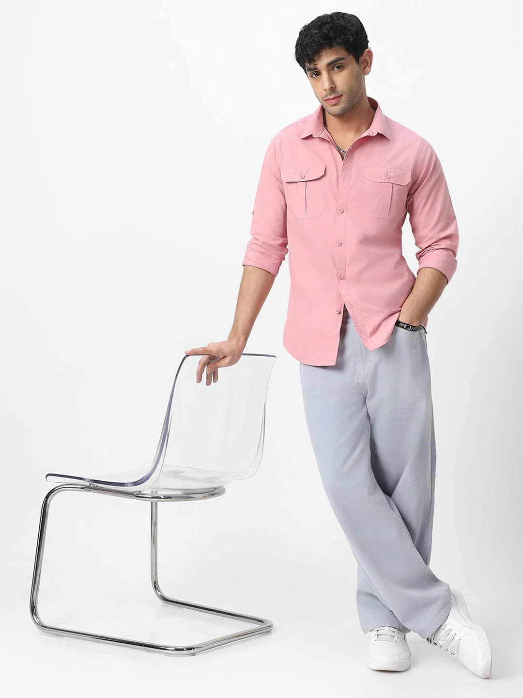 Urbano Fashion Men Spread Collar Solid Cotton Casual Shirt - Image 6