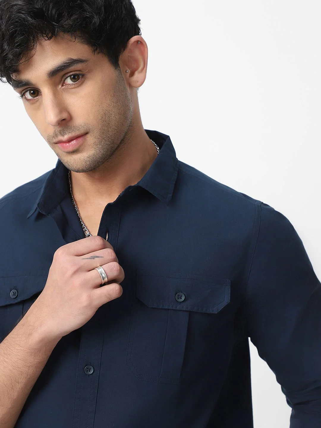 Urbano Fashion Men Spread Collar Solid Cotton Casual Shirt - Image 2