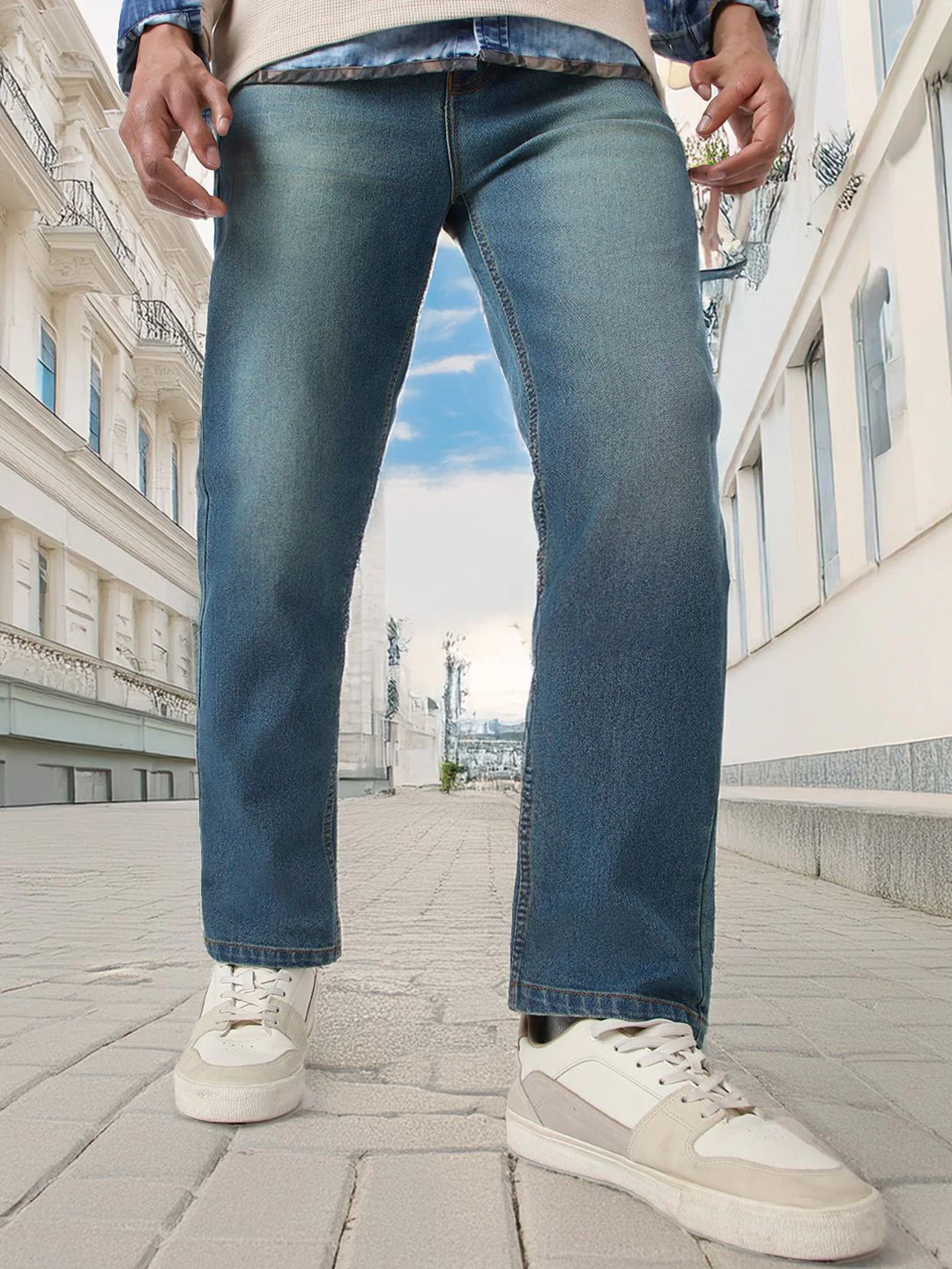 Urbano Fashion Men Straight Fit Heavy Washed Jeans Stretchable