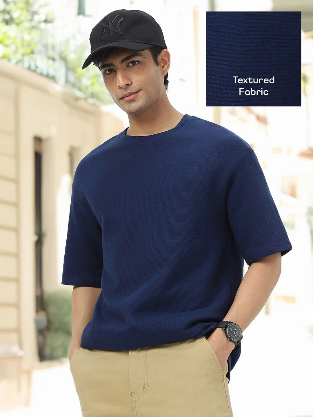 Urbano Fashion Men Textured Round Neck Oversized Half Sleeve Cotton T-Shirt - Image 7