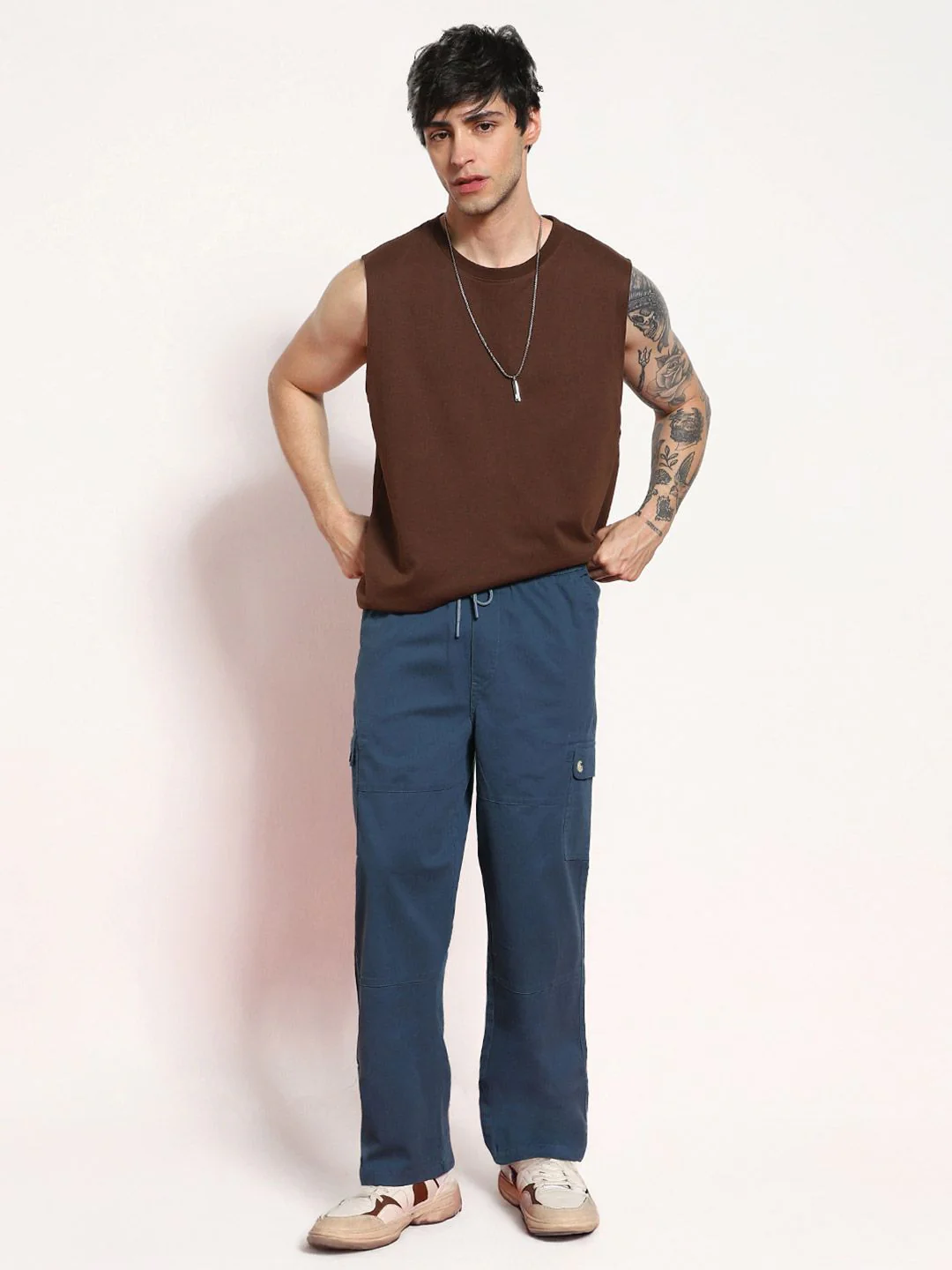 Urbano Fashion Men's Denim Blue Loose Baggy Fit Cargo Jogger - Image 5