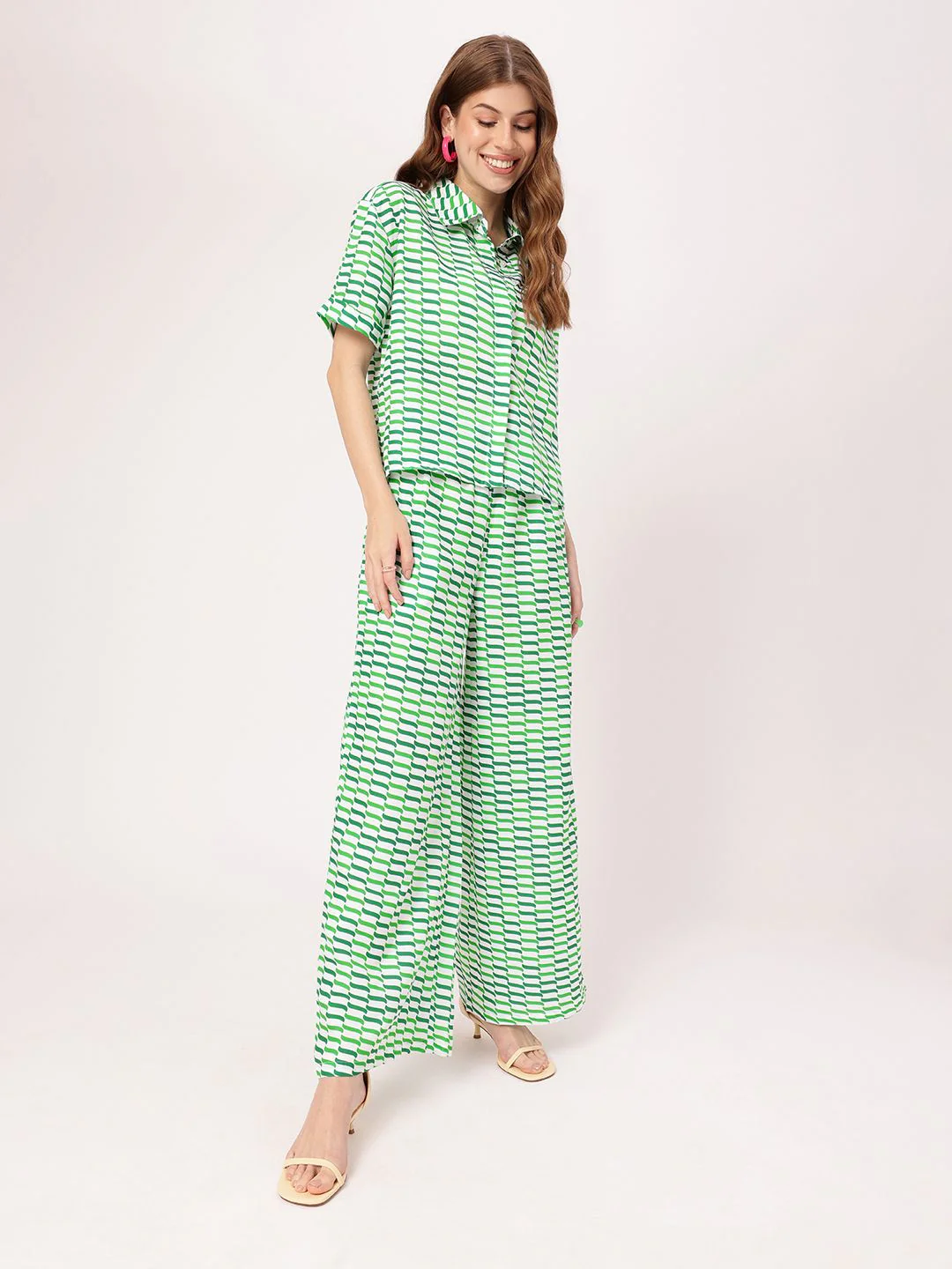 Vacanza In Sync Printed Shirt And Palazzos Co-ords - Image 6