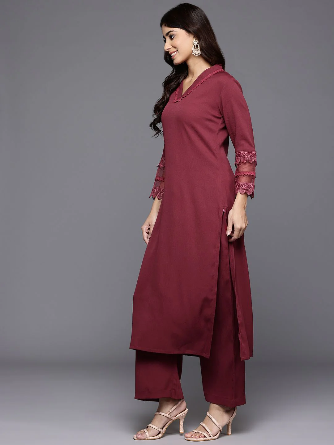 Varanga Laced Crepe Kurta With Palazzos - Image 4