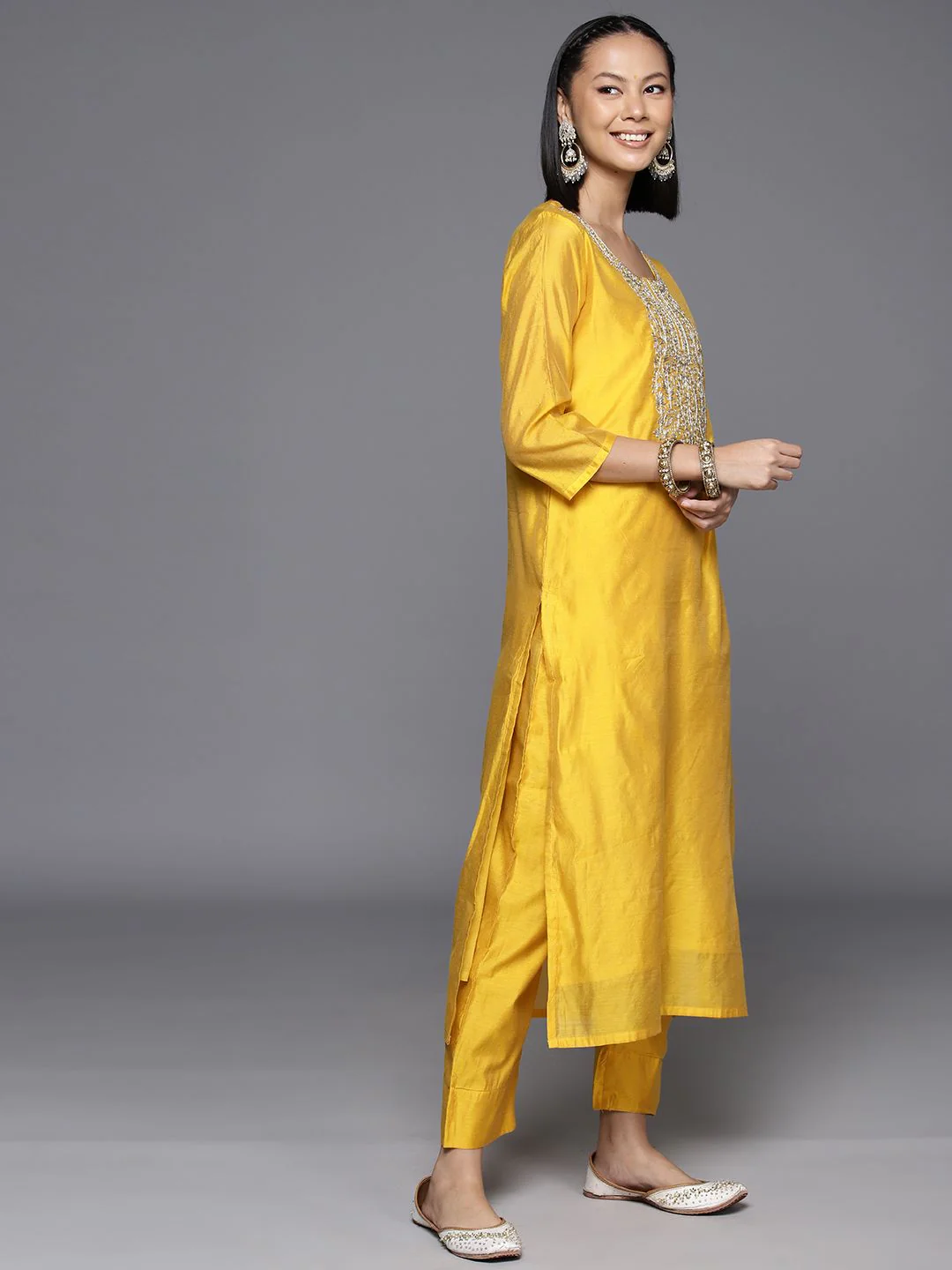 Varanga Women Ethnic Motifs Embroidered Chanderi Silk Kurta with Trousers & With Dupatta - Image 4