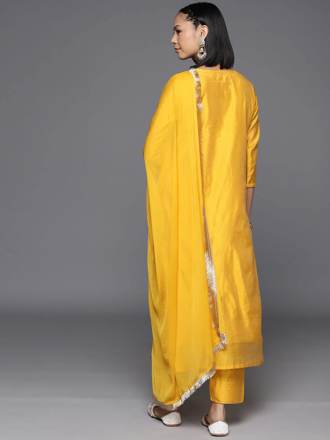 Varanga Women Ethnic Motifs Embroidered Chanderi Silk Kurta with Trousers & With Dupatta - Image 6