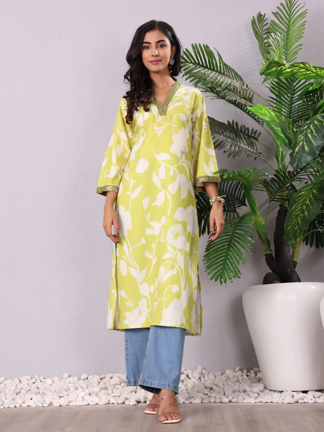 Varanga Women Floral Printed Flared Sleeves Sequinned Kurta - Image 2