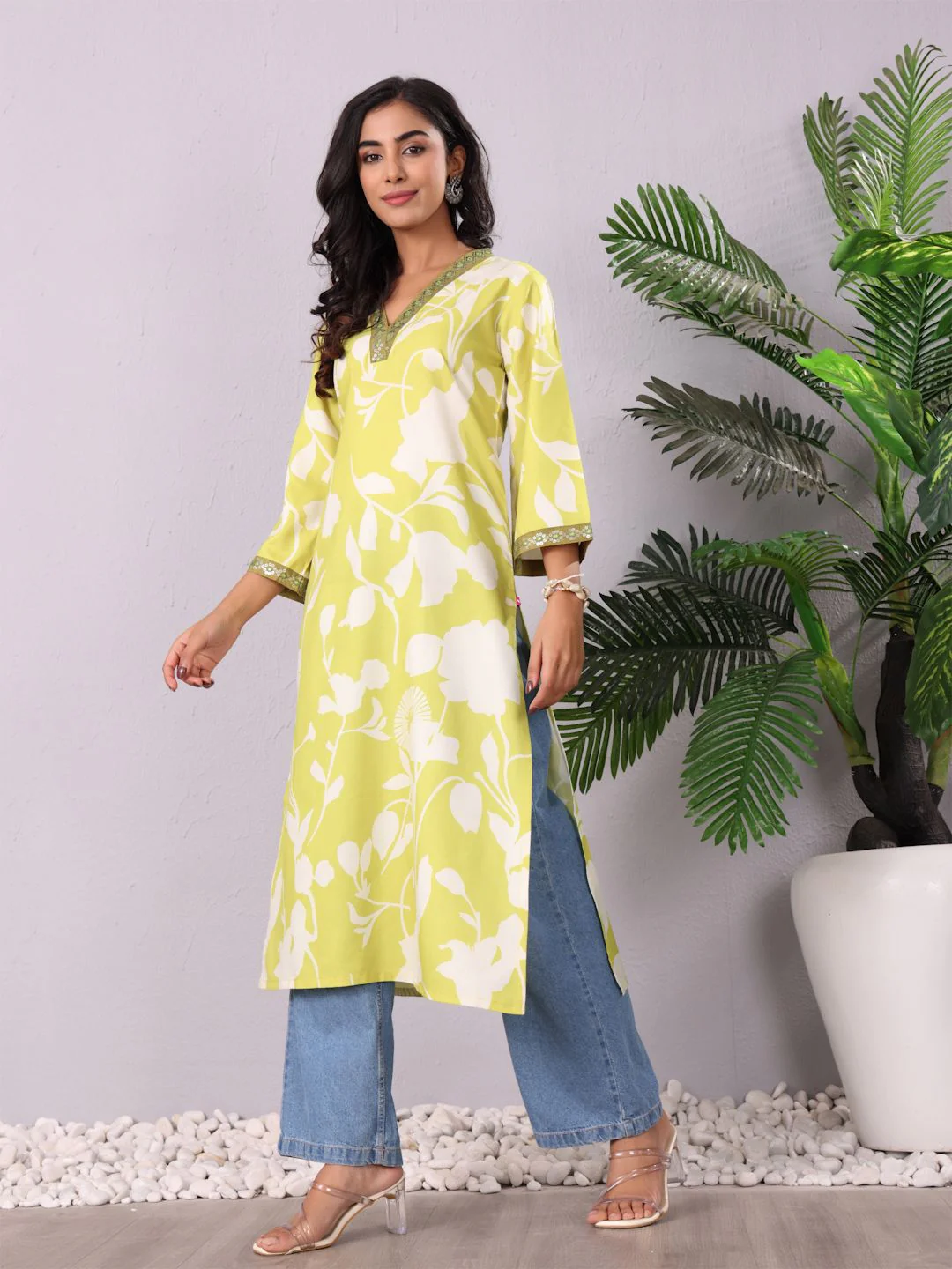 Varanga Women Floral Printed Flared Sleeves Sequinned Kurta - Image 4