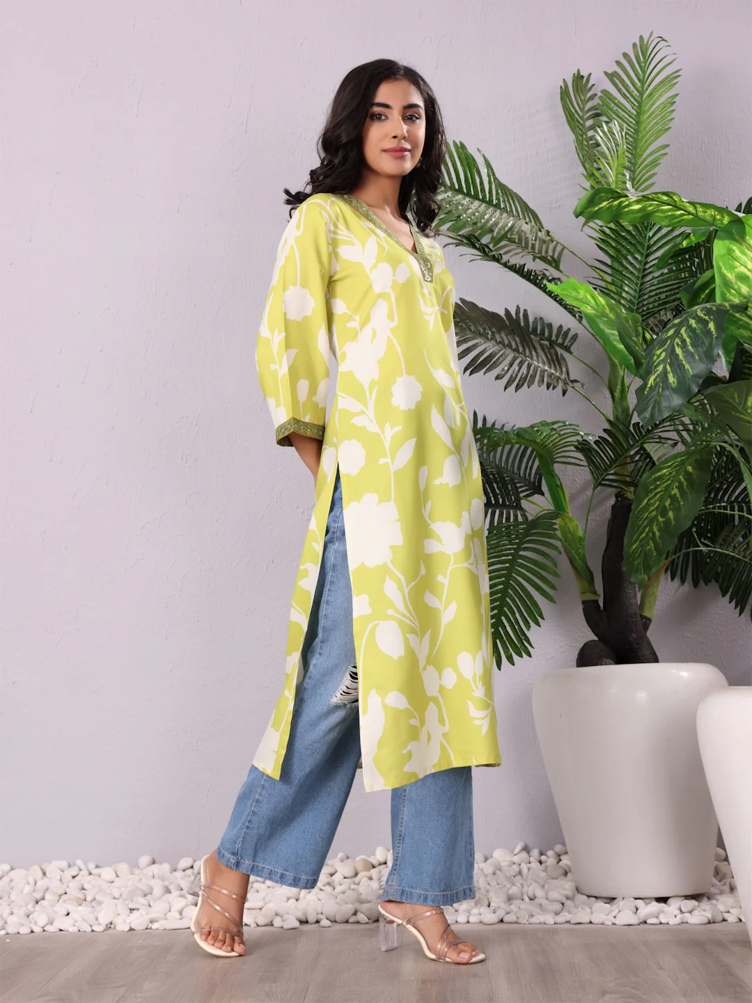 Varanga Women Floral Printed Flared Sleeves Sequinned Kurta - Image 5