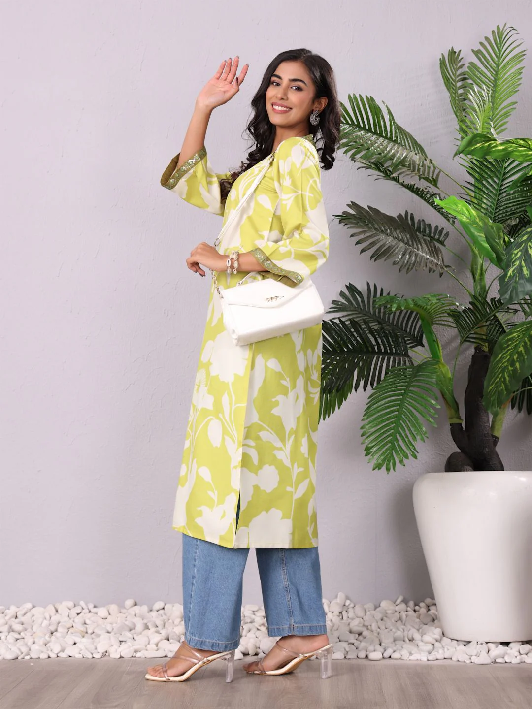 Varanga Women Floral Printed Flared Sleeves Sequinned Kurta - Image 6