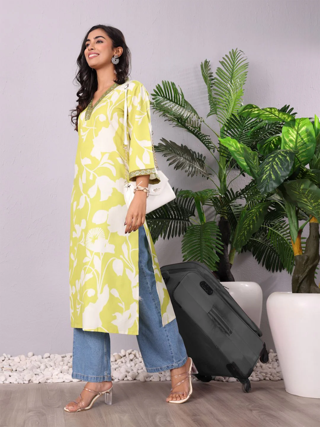 Varanga Women Floral Printed Flared Sleeves Sequinned Kurta - Image 7
