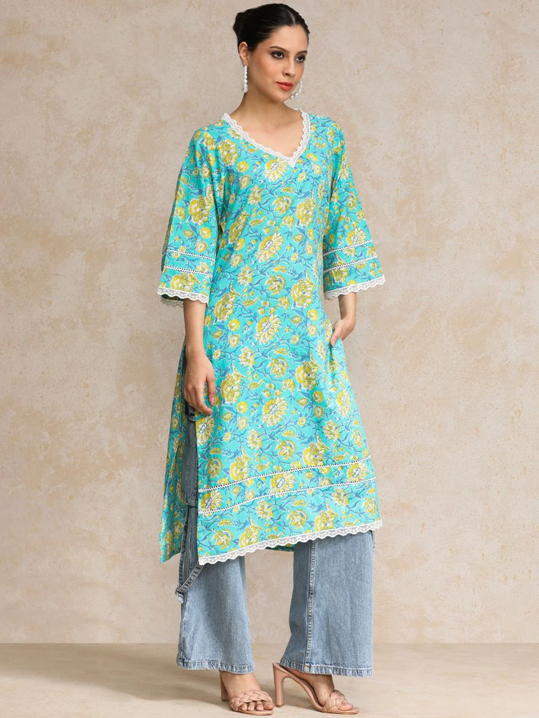Varanga Women Floral Printed Indie Florals Kurta - Image 5