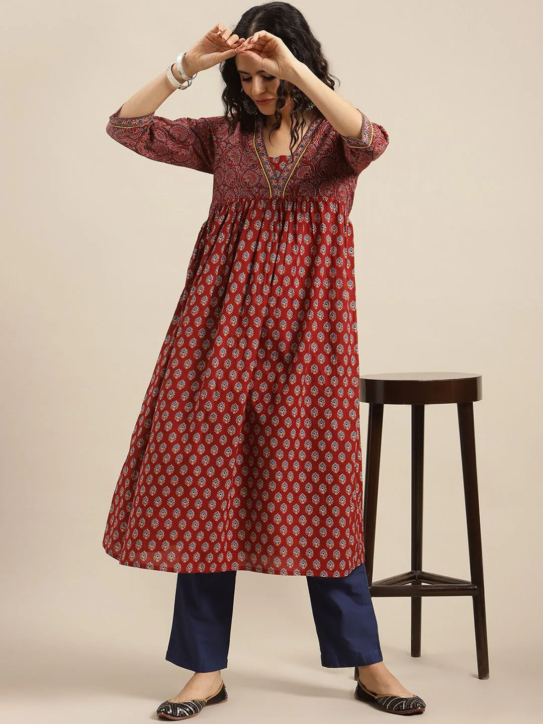 Varanga Women Maroon Ethnic Motifs Printed Kurta - Image 6