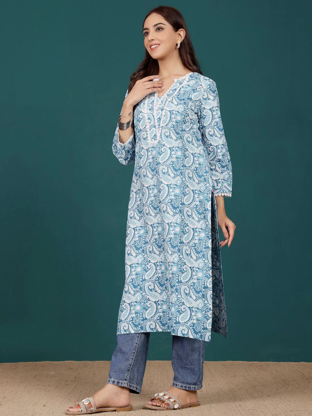 Varanga Women Paisley Printed Indie Florals Kurta - Image 5