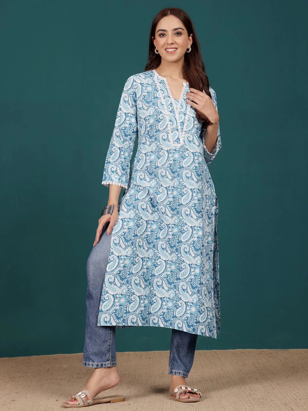 Varanga Women Paisley Printed Indie Florals Kurta - Image 6