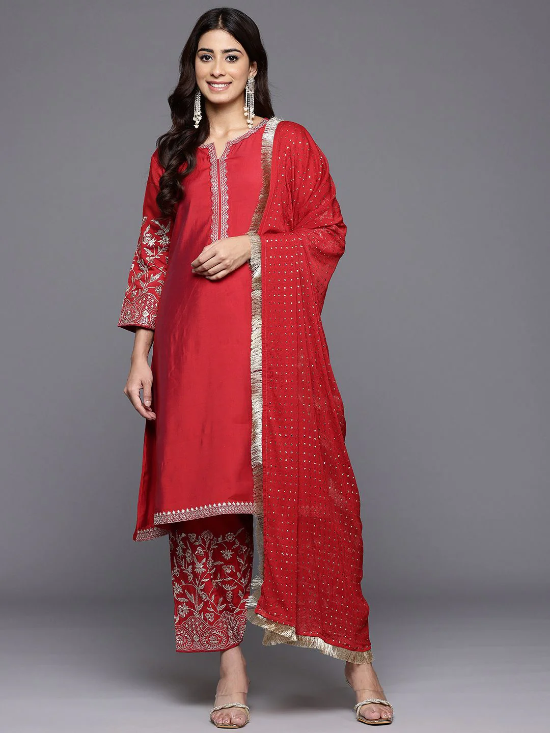 Varanga Women Zari & Sequin Embroidered Kurta with Salwar & Dupatta