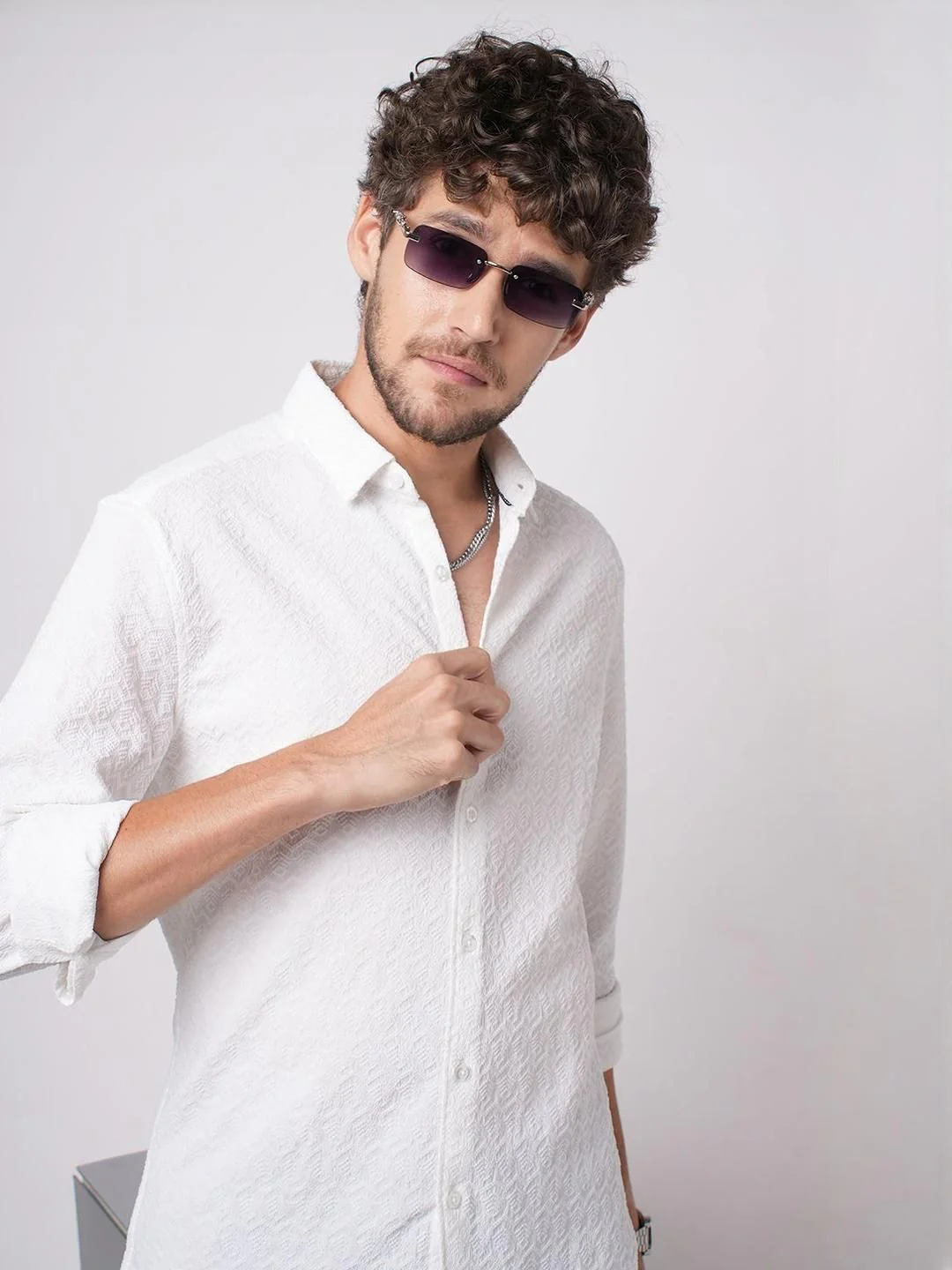 VASTRADO Classic Cloud Grain Textured Slim Fit Cotton Casual Shirt - Image 3