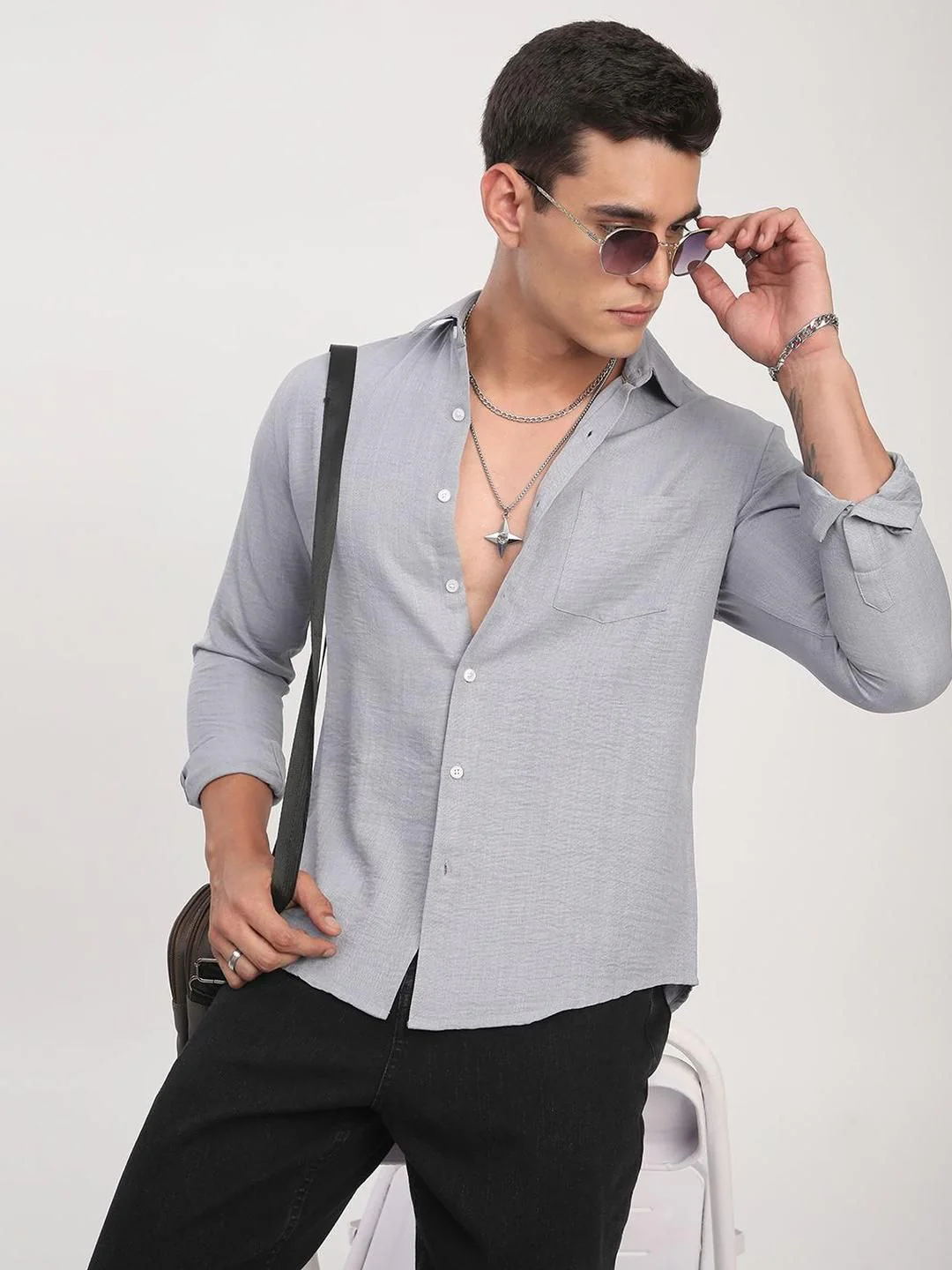 VASTRADO Classic Minimalist Crinkled Slim Fit Cotton Casual Shirt